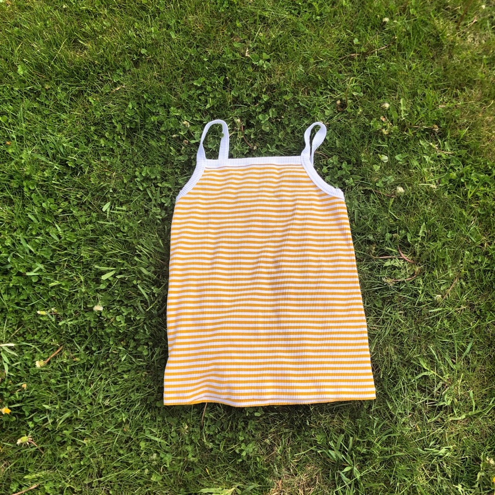 Yellow tank top with white stripes